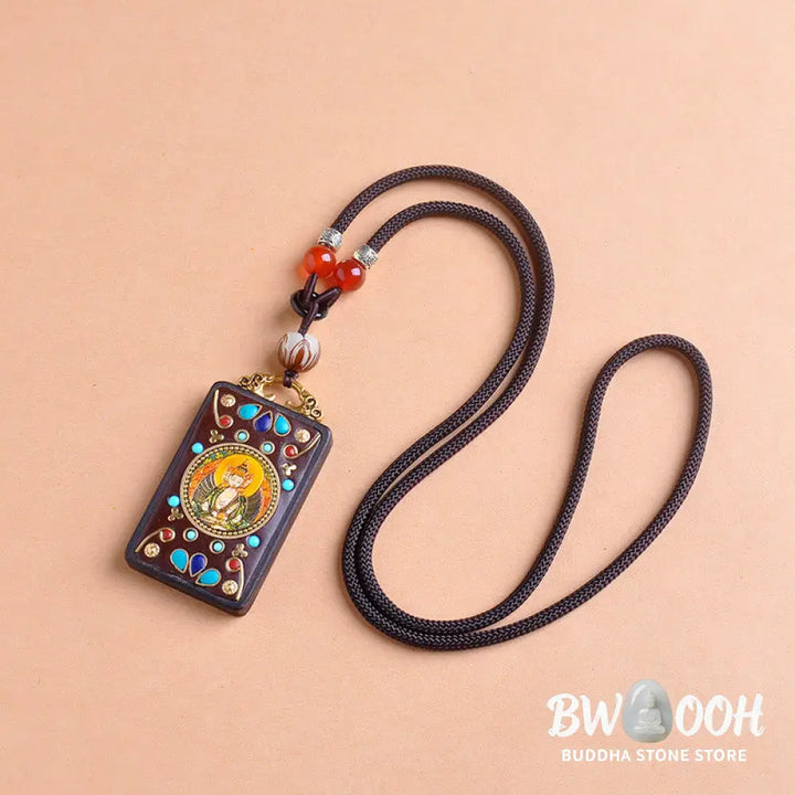 Buddha Stones Thangka Yin Yang Copper Coins Ebony Wood Zakiram Balance Pendant Necklace - BWOOOH - Necklaces &amp; Pendants