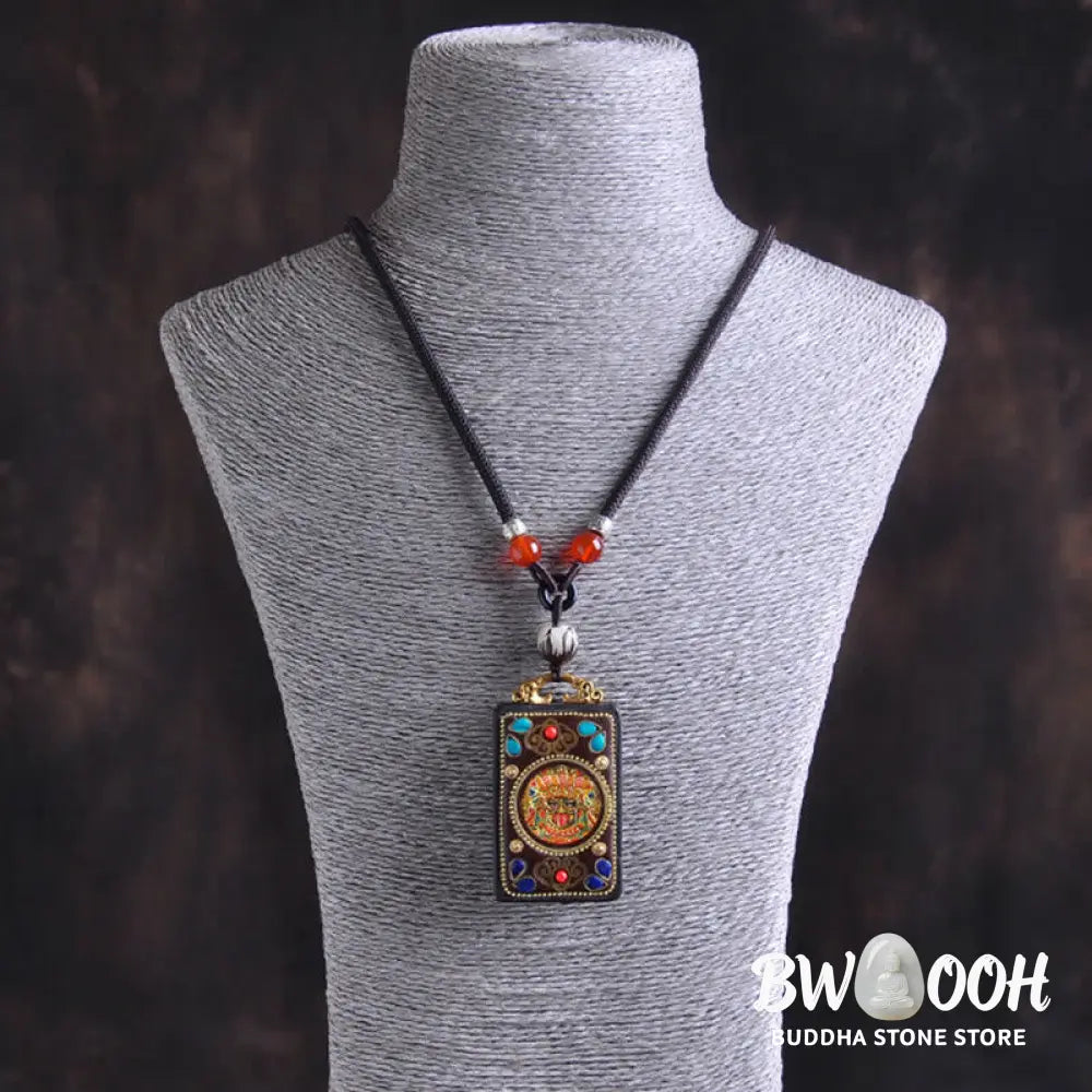Buddha Stones Thangka Yin Yang Copper Coins Ebony Wood Zakiram Balance Pendant Necklace - BWOOOH - Necklaces &amp; Pendants
