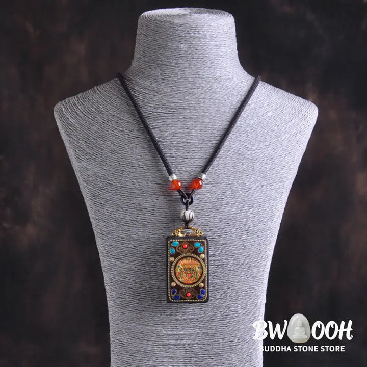 Buddha Stones Thangka Yin Yang Copper Coins Ebony Wood Zakiram Balance Pendant Necklace - BWOOOH - Necklaces &amp; Pendants