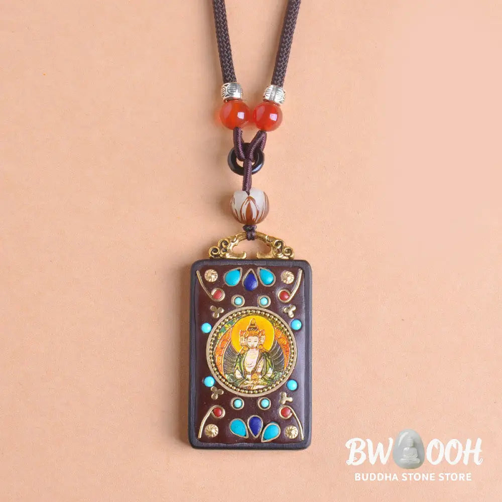 Buddha Stones Thangka Yin Yang Copper Coins Ebony Wood Zakiram Balance Pendant Necklace - BWOOOH - Necklaces &amp; Pendants