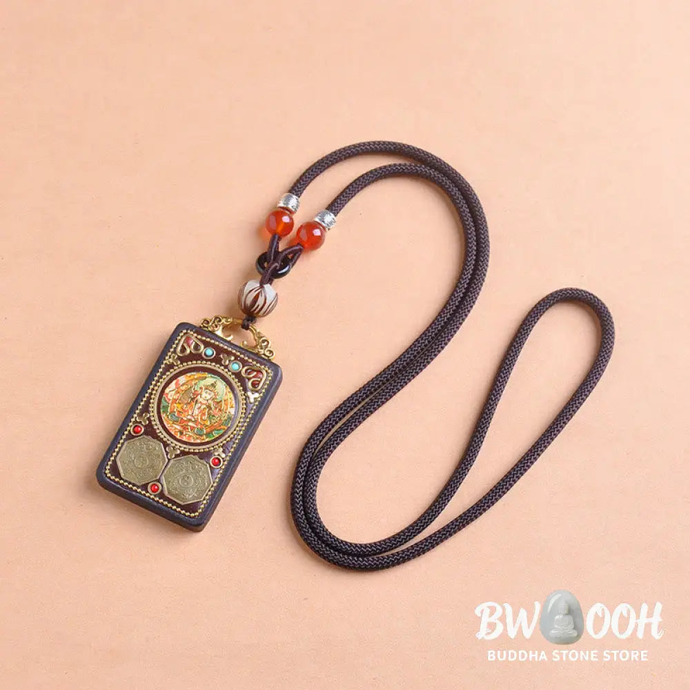 Buddha Stones Thangka Yin Yang Copper Coins Ebony Wood Zakiram Balance Pendant Necklace - BWOOOH - Necklaces &amp; Pendants