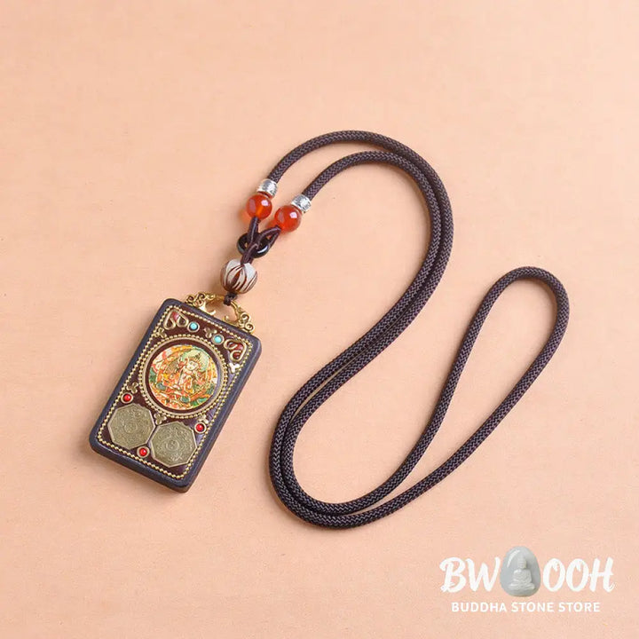 Buddha Stones Thangka Yin Yang Copper Coins Ebony Wood Zakiram Balance Pendant Necklace - BWOOOH - Necklaces &amp; Pendants