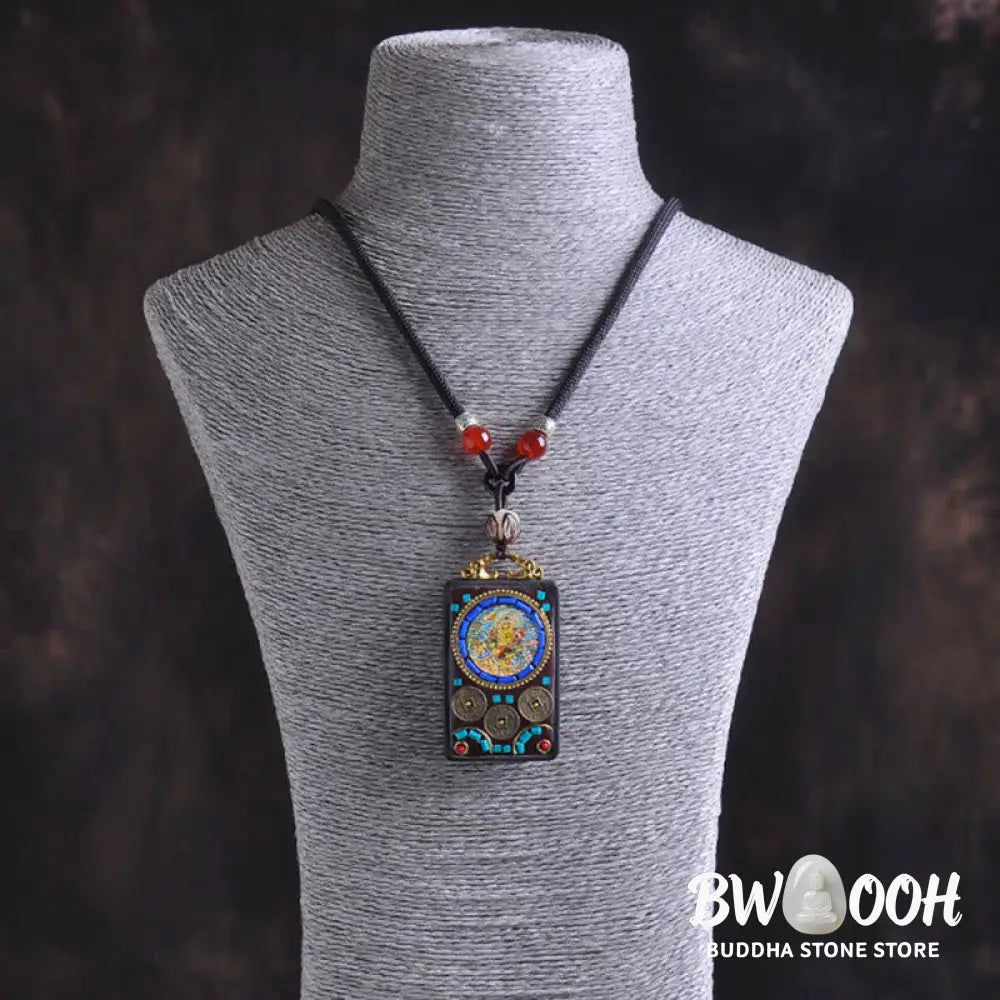 Buddha Stones Thangka Yin Yang Copper Coins Ebony Wood Zakiram Balance Pendant Necklace - BWOOOH - Necklaces &amp; Pendants