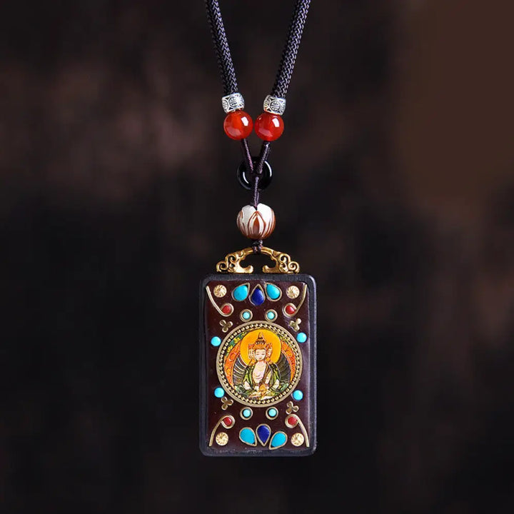 Buddha Stones Thangka Yin Yang Copper Coins Ebony Wood Zakiram Balance Pendant Necklace - BWOOOH - Ebony Wood Tathagata