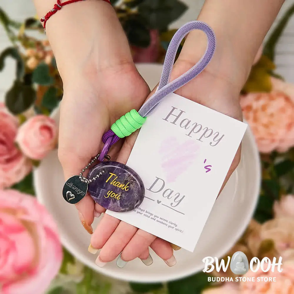 Buddha Stones Thank You Gifts Natural Amethyst Positive Key Chain Hanging Decoration - Amethyst(Spiritual