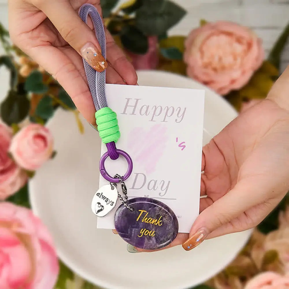 BWOOOH Thank You Gifts Natural Amethyst Positive Key Chai