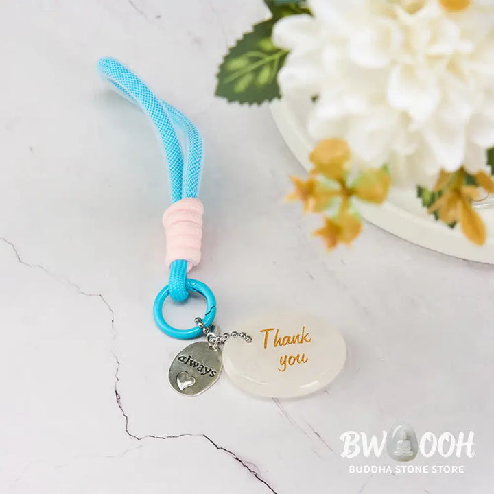 Buddha Stones Thank You Gifts Natural Clear Quartz White Crystal Protection Key Chain Hanging Decoration - White