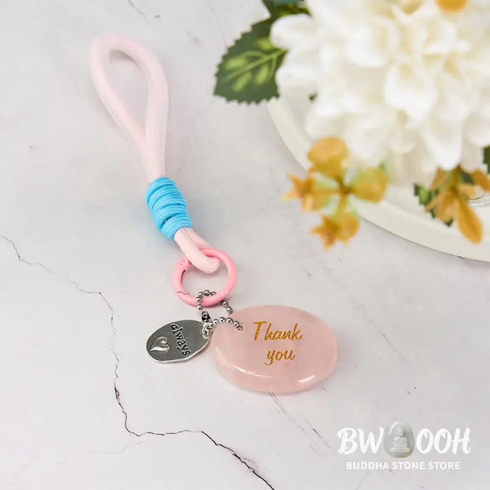 Buddha Stones Thank You Gifts Natural Rose Quartz Crystal Healing Key Chain Hanging Decoration - Rose Quartz(Loving