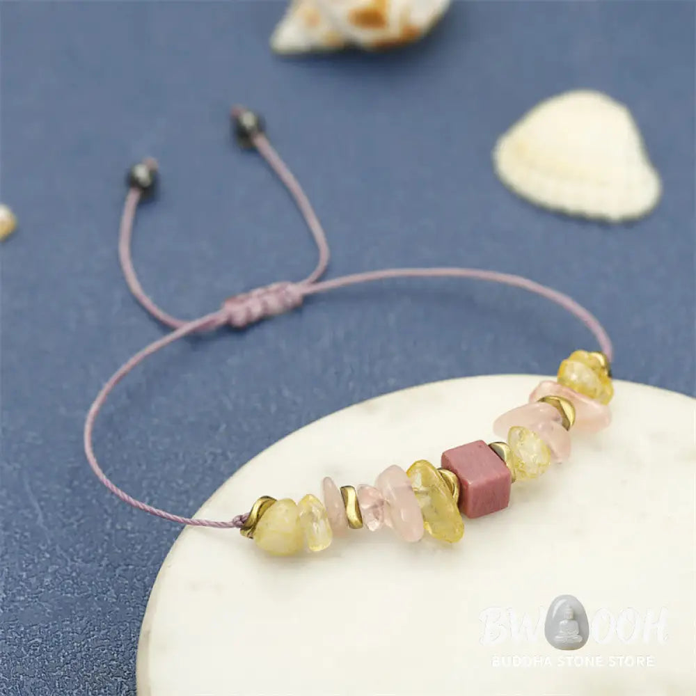 Buddha Stones Thank You Rose Quartz Citrine Rhodonite Passionate Bracelet - BWOOOH - Thank You(Wrist Circumference