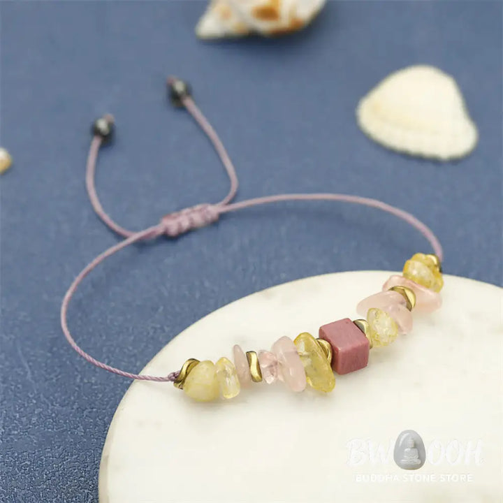 Buddha Stones Thank You Rose Quartz Citrine Rhodonite Passionate Bracelet - BWOOOH - Thank You(Wrist Circumference