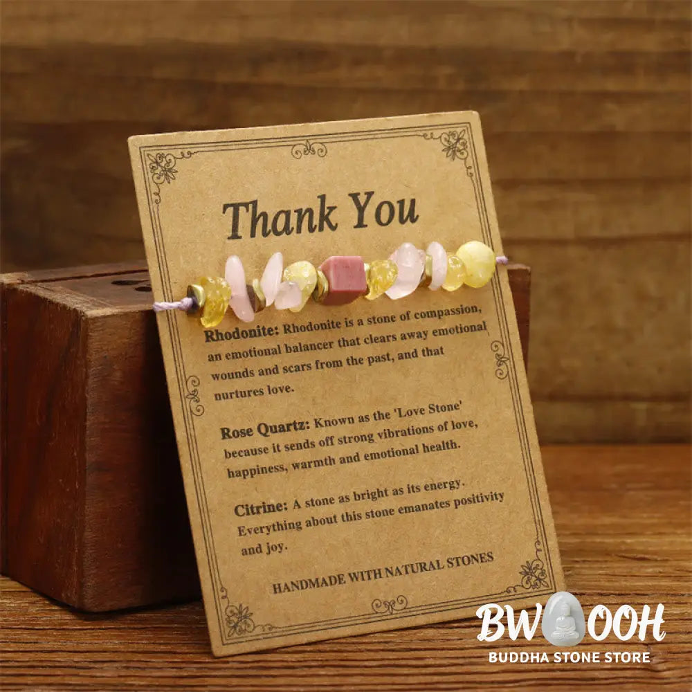 Buddha Stones Thank You Rose Quartz Citrine Rhodonite Passionate Bracelet - BWOOOH - Thank You(Wrist Circumference