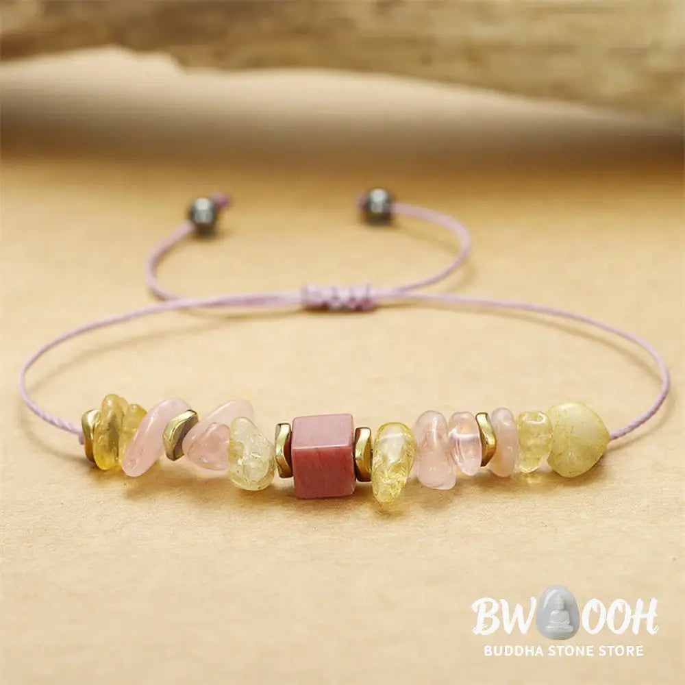 Buddha Stones Thank You Rose Quartz Citrine Rhodonite Passionate Bracelet - BWOOOH - Thank You(Wrist Circumference