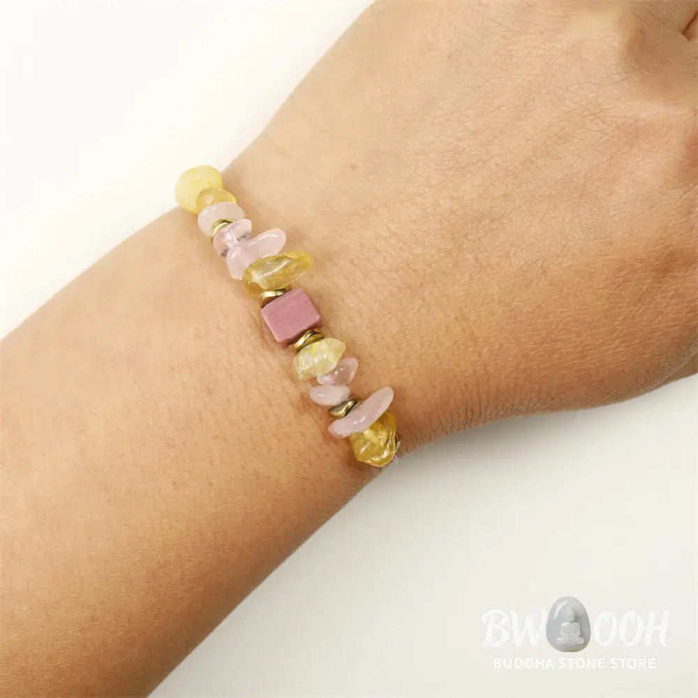 Buddha Stones Thank You Rose Quartz Citrine Rhodonite Passionate Bracelet - BWOOOH - Thank You(Wrist Circumference