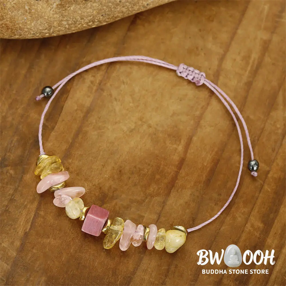 Buddha Stones Thank You Rose Quartz Citrine Rhodonite Passionate Bracelet - BWOOOH - Thank You(Wrist Circumference