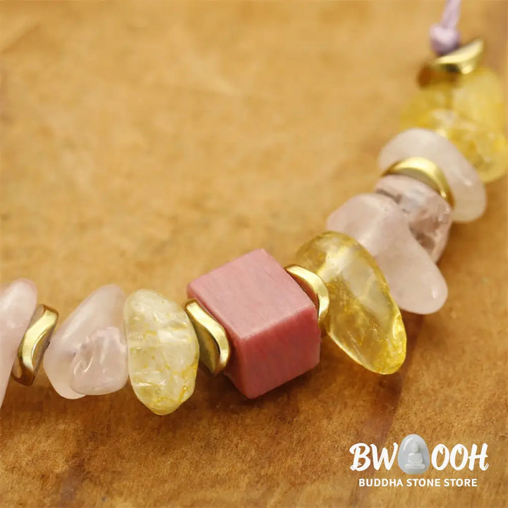 Buddha Stones Thank You Rose Quartz Citrine Rhodonite Passionate Bracelet - BWOOOH - Thank You(Wrist Circumference