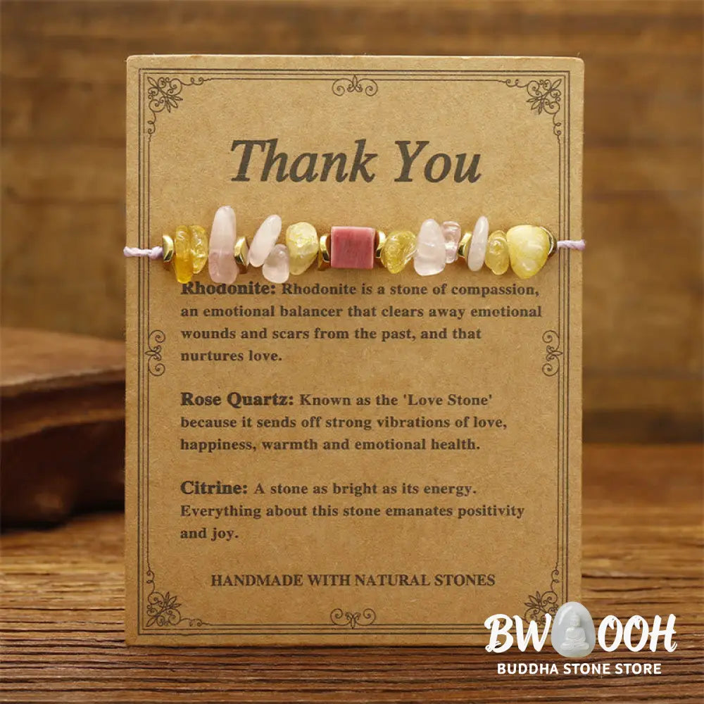 Buddha Stones Thank You Rose Quartz Citrine Rhodonite Passionate Bracelet - BWOOOH - Thank You(Wrist Circumference