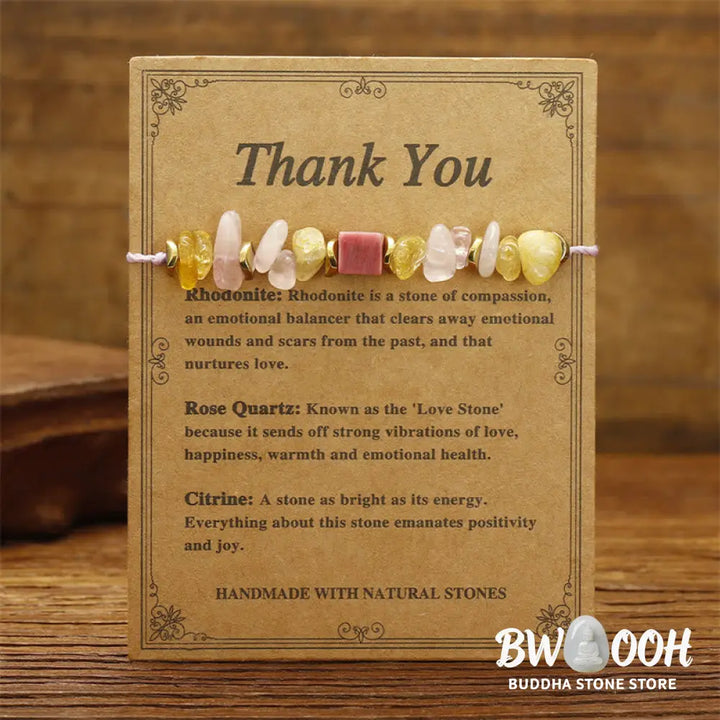 Buddha Stones Thank You Rose Quartz Citrine Rhodonite Passionate Bracelet - BWOOOH - Thank You(Wrist Circumference