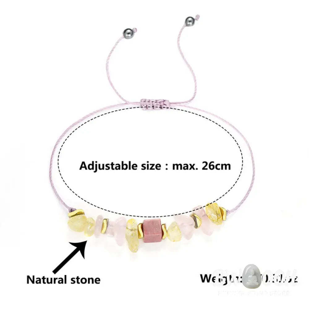 Buddha Stones Thank You Rose Quartz Citrine Rhodonite Passionate Bracelet - BWOOOH - Thank You(Wrist Circumference