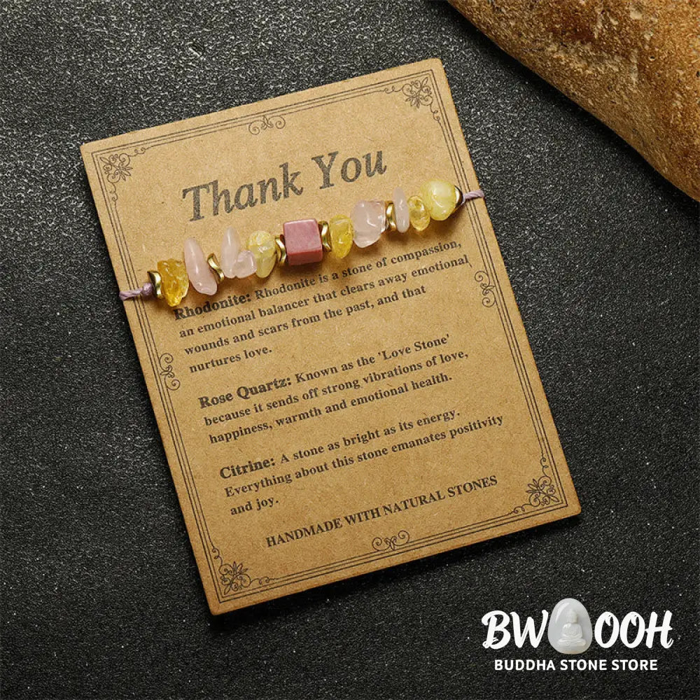 Buddha Stones Thank You Rose Quartz Citrine Rhodonite Passionate Bracelet - BWOOOH - Thank You(Wrist Circumference