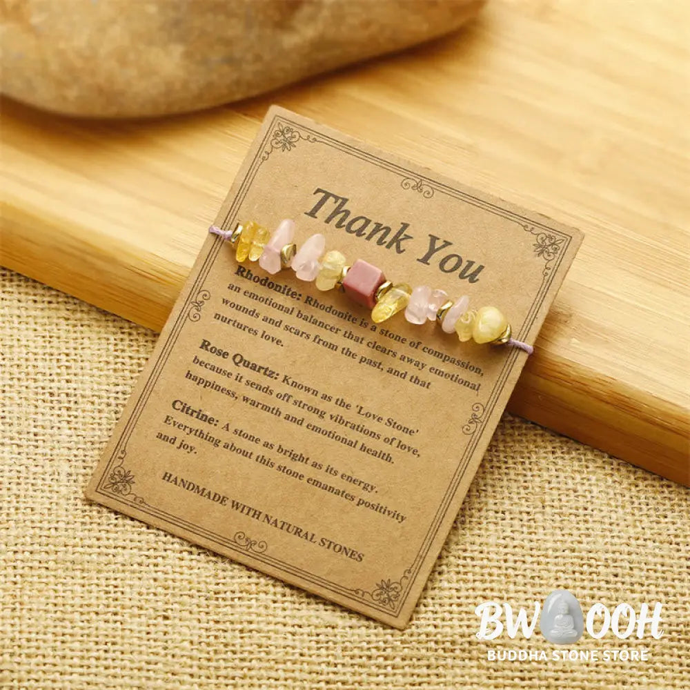 Buddha Stones Thank You Rose Quartz Citrine Rhodonite Passionate Bracelet - BWOOOH - Thank You(Wrist Circumference