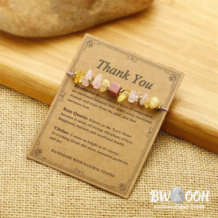 Buddha Stones Thank You Rose Quartz Citrine Rhodonite Passionate Bracelet - BWOOOH - Thank You(Wrist Circumference