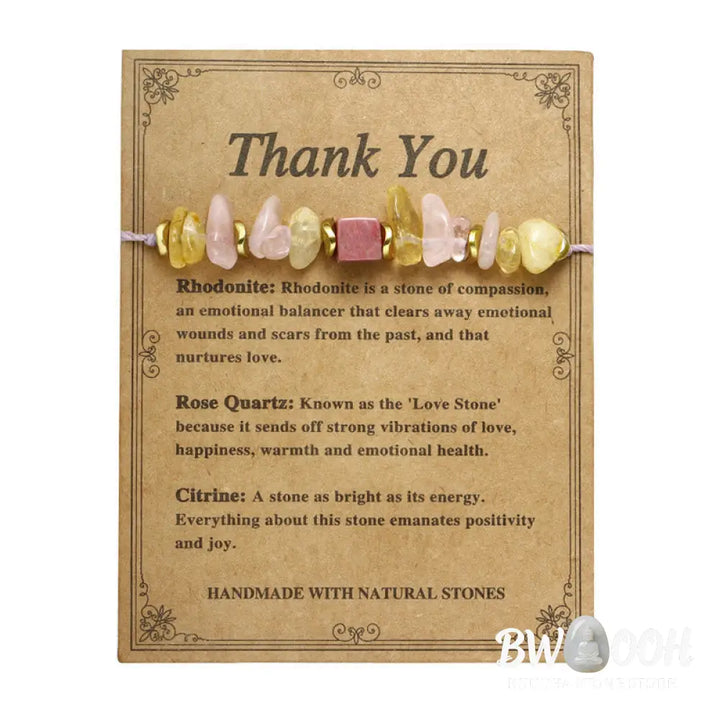 Buddha Stones Thank You Rose Quartz Citrine Rhodonite Passionate Bracelet - BWOOOH - Thank You(Wrist Circumference