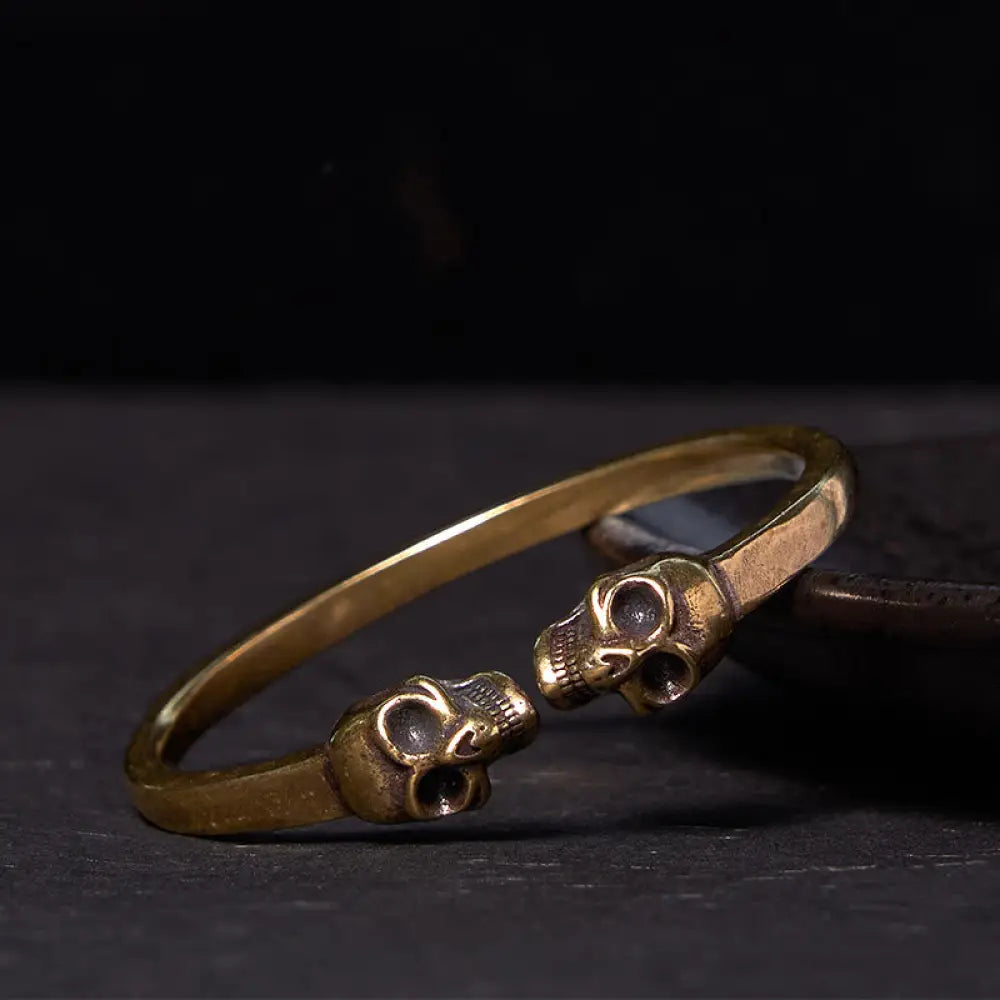 BWOOOH The Lord Of The Corpse Forest Copper Brass Double Skull Keep Away Evil Spirits Cuff Bracelet Bangle