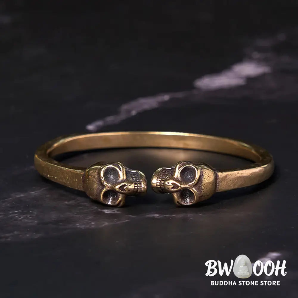 Buddha Stones The Lord Of The Corpse Forest Copper Brass Double Skull Keep Away Evil Spirits Cuff Bracelet Bangle