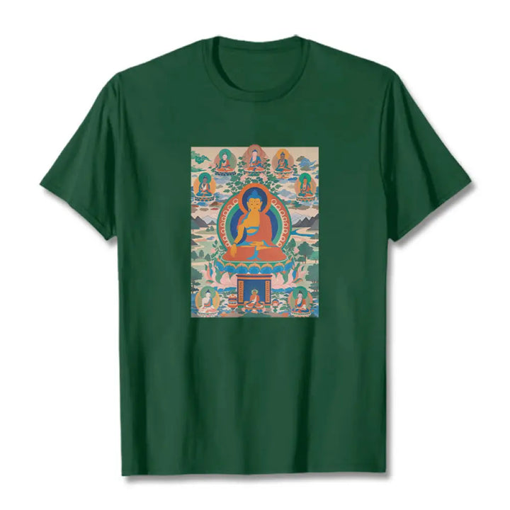 Buddha Stones The Medicine Buddha Sutra Transformed Into Art Tee T-shirt - Forest Green / S - T-Shirts