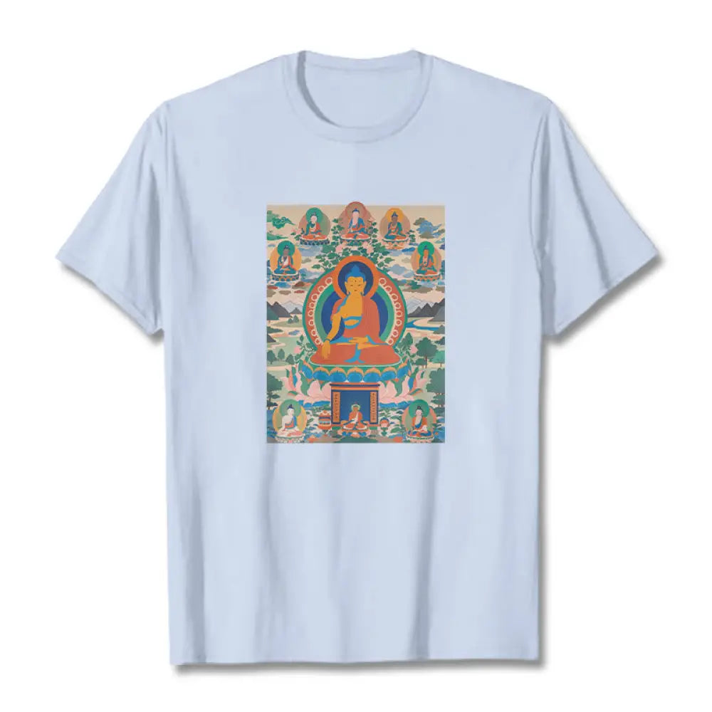Buddha Stones The Medicine Buddha Sutra Transformed Into Art Tee T-shirt - Light Cyan / S - T-Shirts