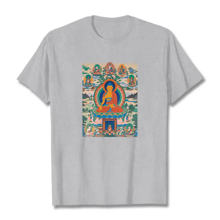 Buddha Stones The Medicine Buddha Sutra Transformed Into Art Tee T-shirt - Light Grey / S - T-Shirts