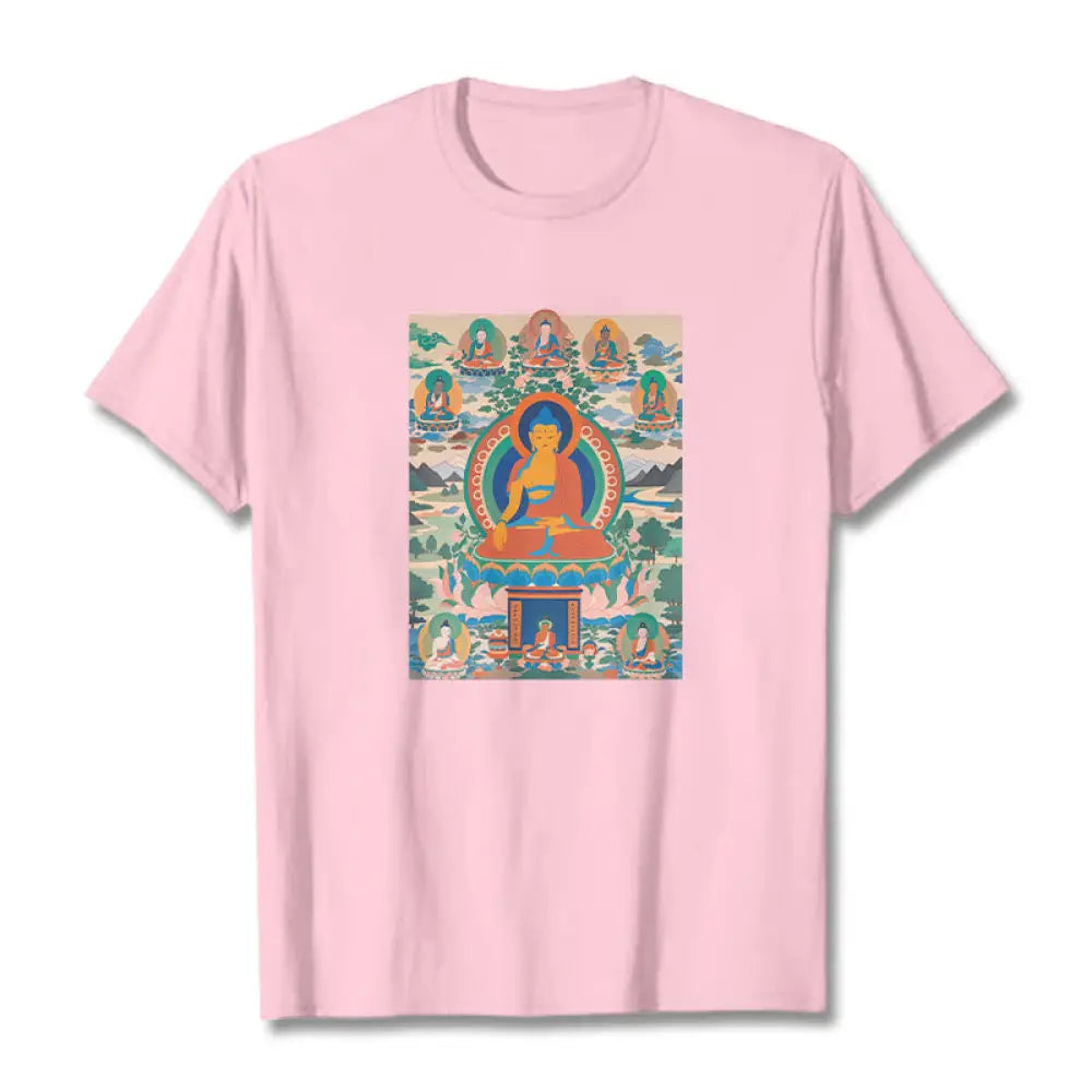 Buddha Stones The Medicine Buddha Sutra Transformed Into Art Tee T-shirt - Light Pink / S - T-Shirts