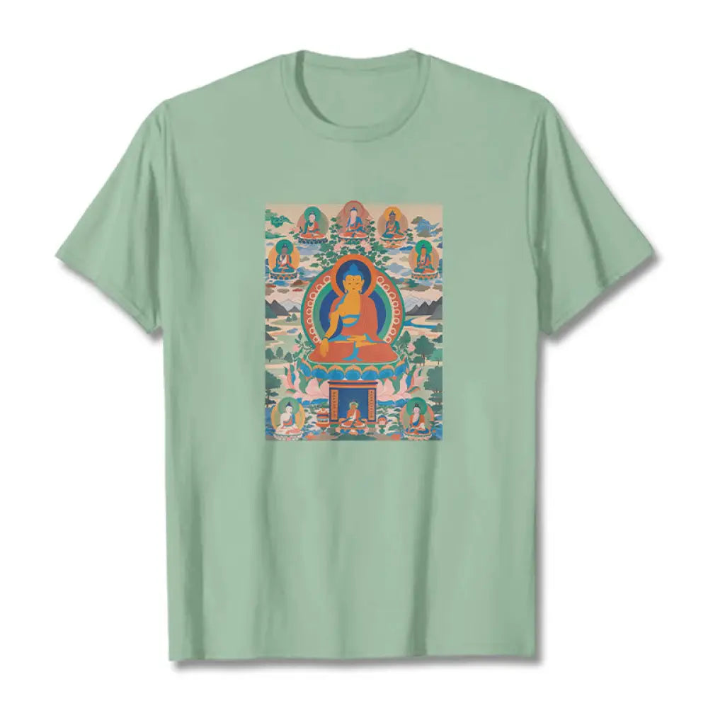 Buddha Stones The Medicine Buddha Sutra Transformed Into Art Tee T-shirt - Pale Green / S - T-Shirts