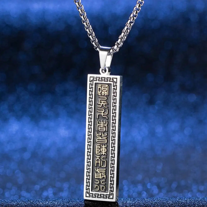 Buddha Stones The Nine-word Mantra Titanium Steel Bagua Yin Yang Balance Necklace Pendant - BWOOOH - Gold The Nine-Word
