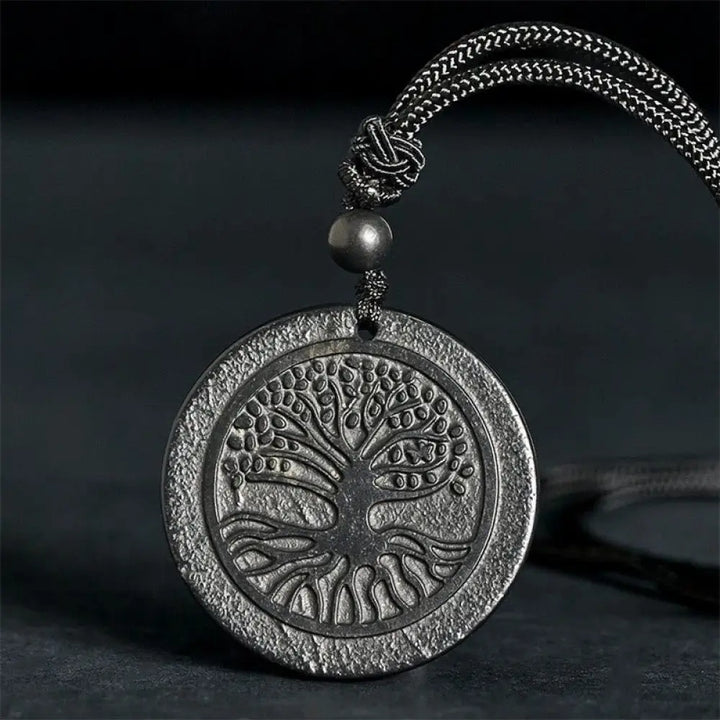 Buddha Stones The Tree of Life Carving Pattern Authentic Shungite Stone Protection Necklace Pendant - BWOOOH - The Tree