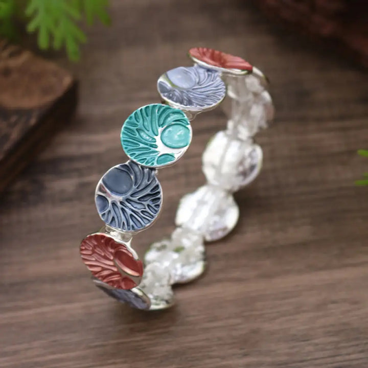 Buddha Stones The Tree Of Life Creation Enamel Alloy Bracelet - BWOOOH - Colorful(Wrist Circumference: 5.9-7.1 inch)