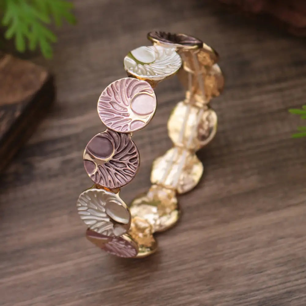 Buddha Stones The Tree Of Life Creation Enamel Alloy Bracelet - BWOOOH - Pink(Wrist Circumference: 5.9-7.1 inch)