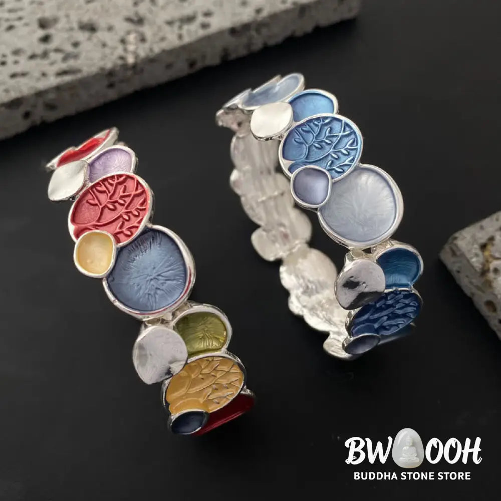 Buddha Stones The Tree Of Life Round Pattern Unity Alloy Elastic Bracelet Bangle - BWOOOH - Bracelet Bangle
