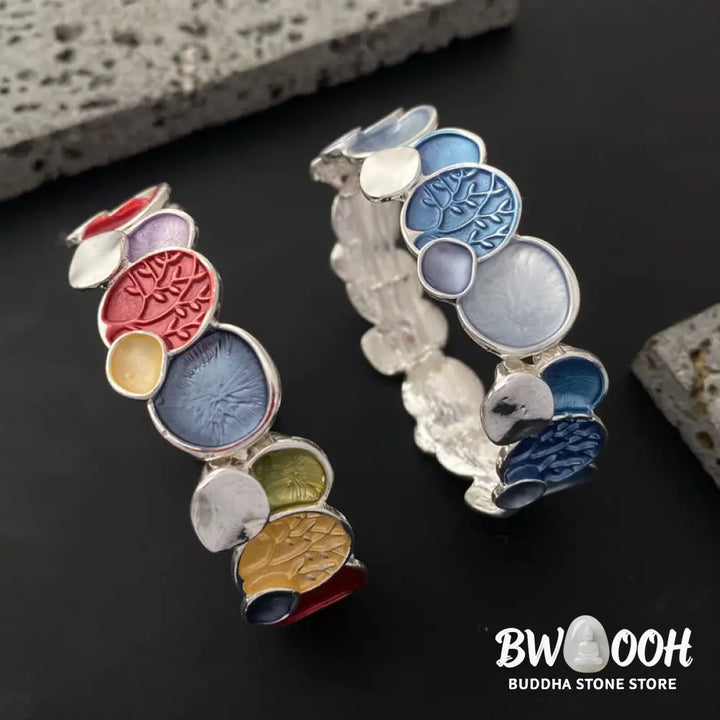 Buddha Stones The Tree Of Life Round Pattern Unity Alloy Elastic Bracelet Bangle - BWOOOH - Bracelet Bangle