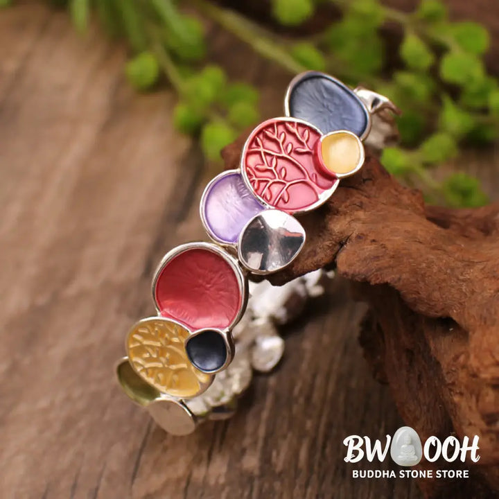 Buddha Stones The Tree Of Life Round Pattern Unity Alloy Elastic Bracelet Bangle - BWOOOH - Bracelet Bangle