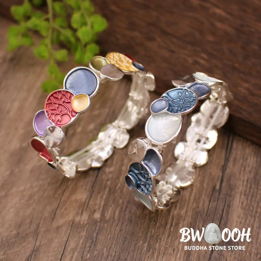 Buddha Stones The Tree Of Life Round Pattern Unity Alloy Elastic Bracelet Bangle - BWOOOH - Bracelet Bangle