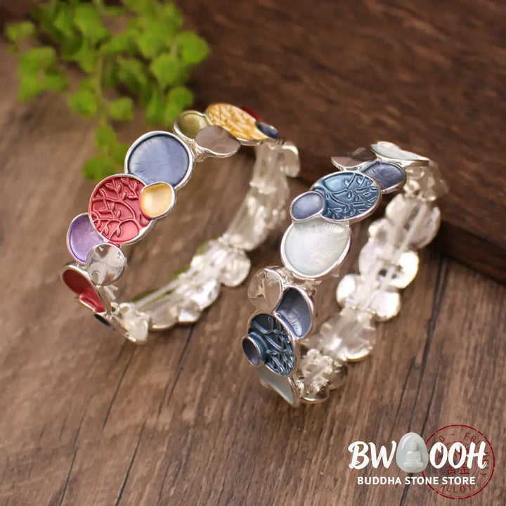 Buddha Stones The Tree Of Life Round Pattern Unity Alloy Elastic Bracelet Bangle - BWOOOH - Bracelet Bangle