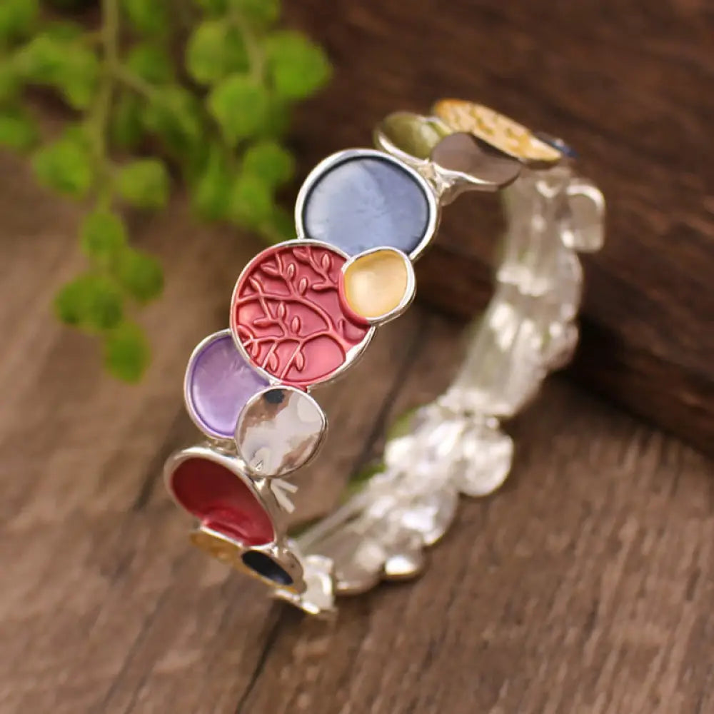 BWOOOH The Tree Of Life Round Pattern Unity Alloy Elastic Bracelet Bangle — natural stone crystal healing bracelet for spi...