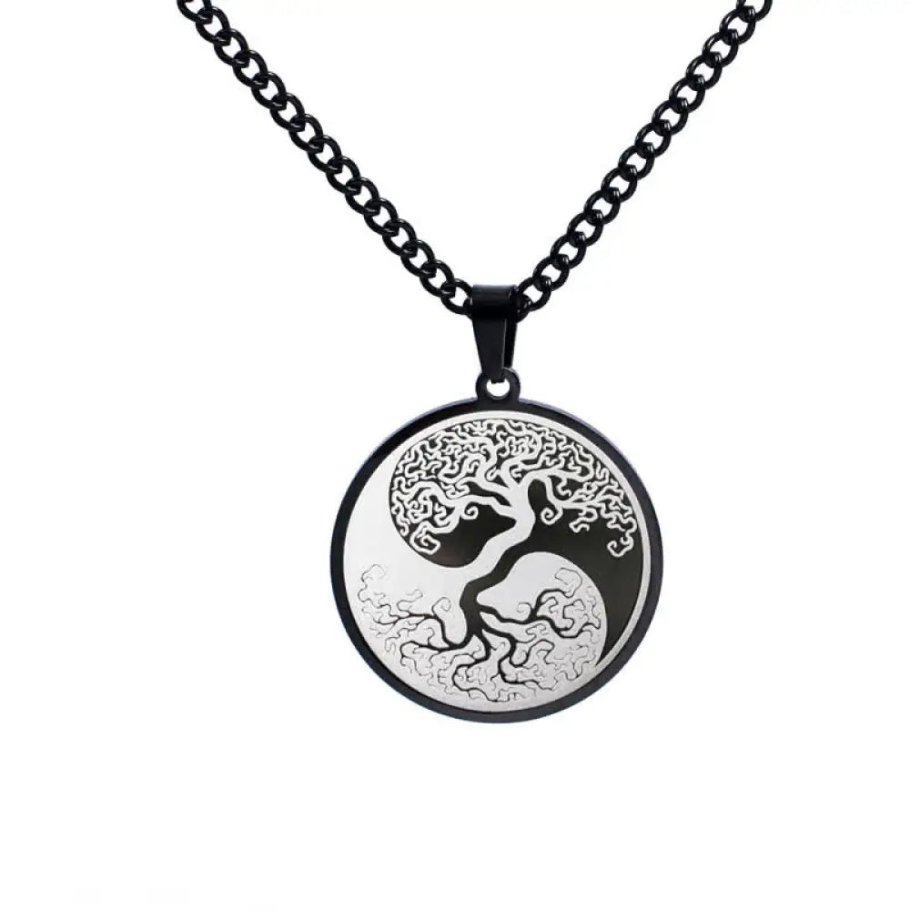 Buddha Stones The Tree of Life Titanium Steel Connection Necklace Pendant - BWOOOH - Black - Necklaces &amp; Pendants