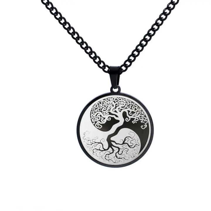 Buddha Stones The Tree of Life Titanium Steel Connection Necklace Pendant - BWOOOH - Black - Necklaces &amp; Pendants
