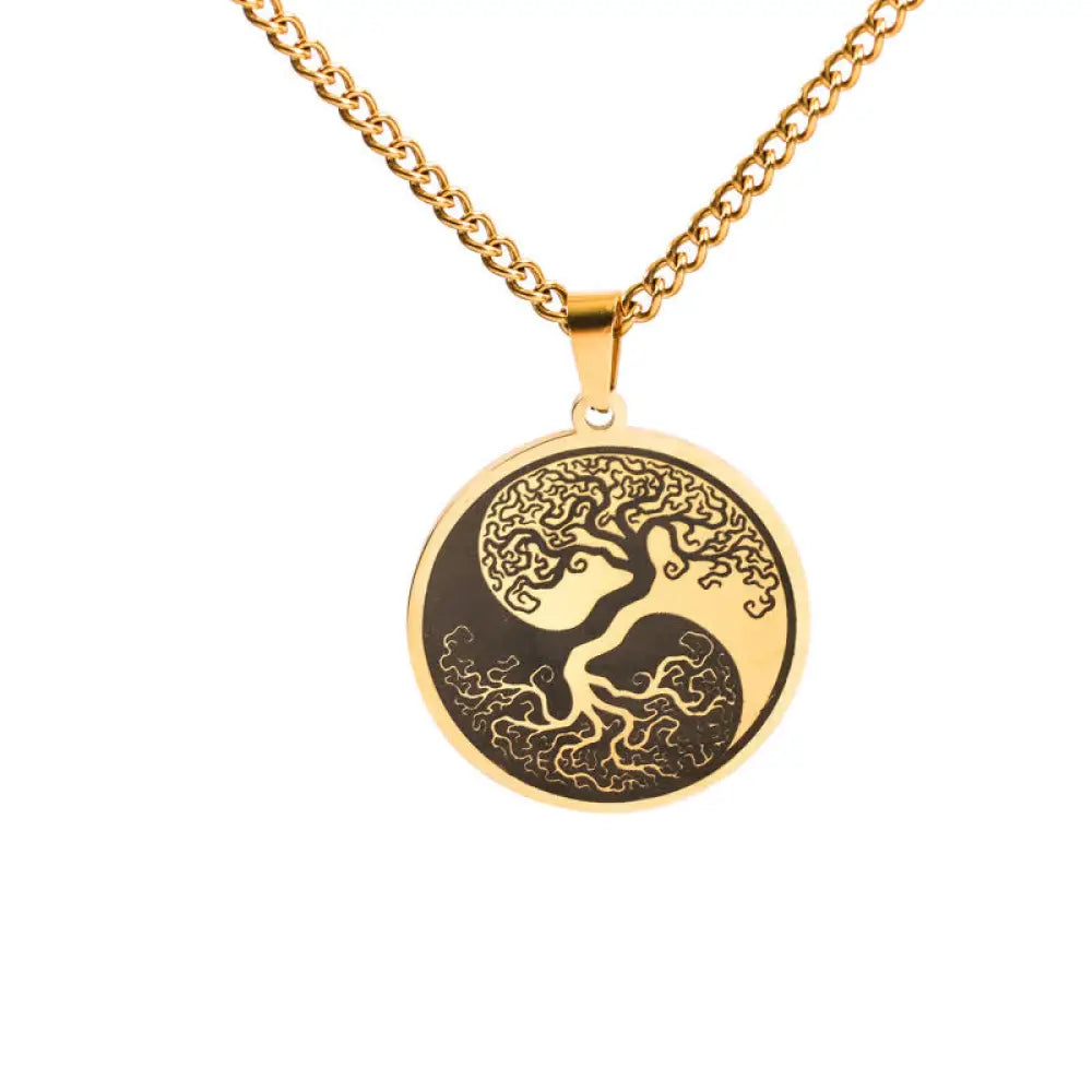 Buddha Stones The Tree of Life Titanium Steel Connection Necklace Pendant - BWOOOH - Gold - Necklaces &amp; Pendants