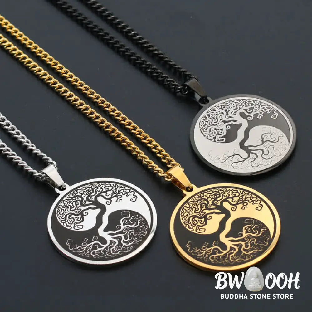 Buddha Stones The Tree of Life Titanium Steel Connection Necklace Pendant - BWOOOH - Necklaces &amp; Pendants