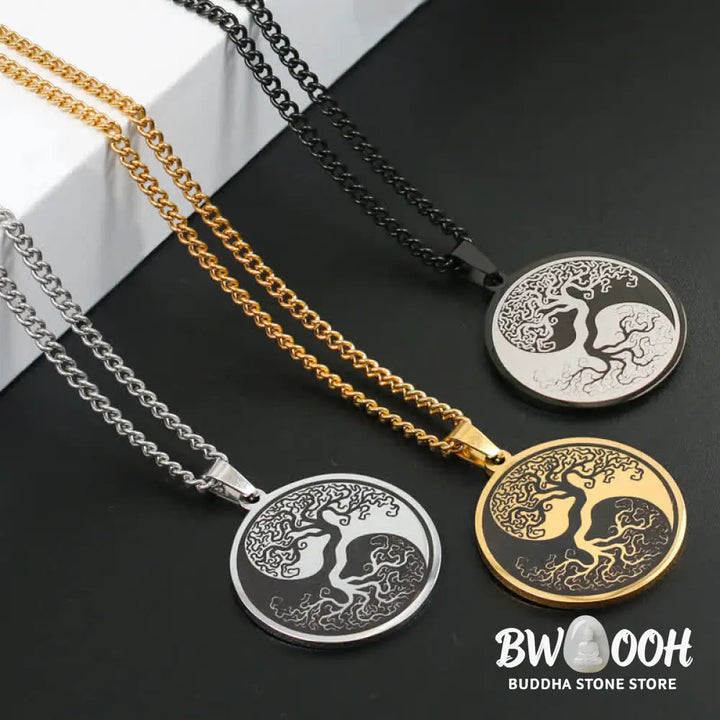 Buddha Stones The Tree of Life Titanium Steel Connection Necklace Pendant - BWOOOH - Necklaces &amp; Pendants