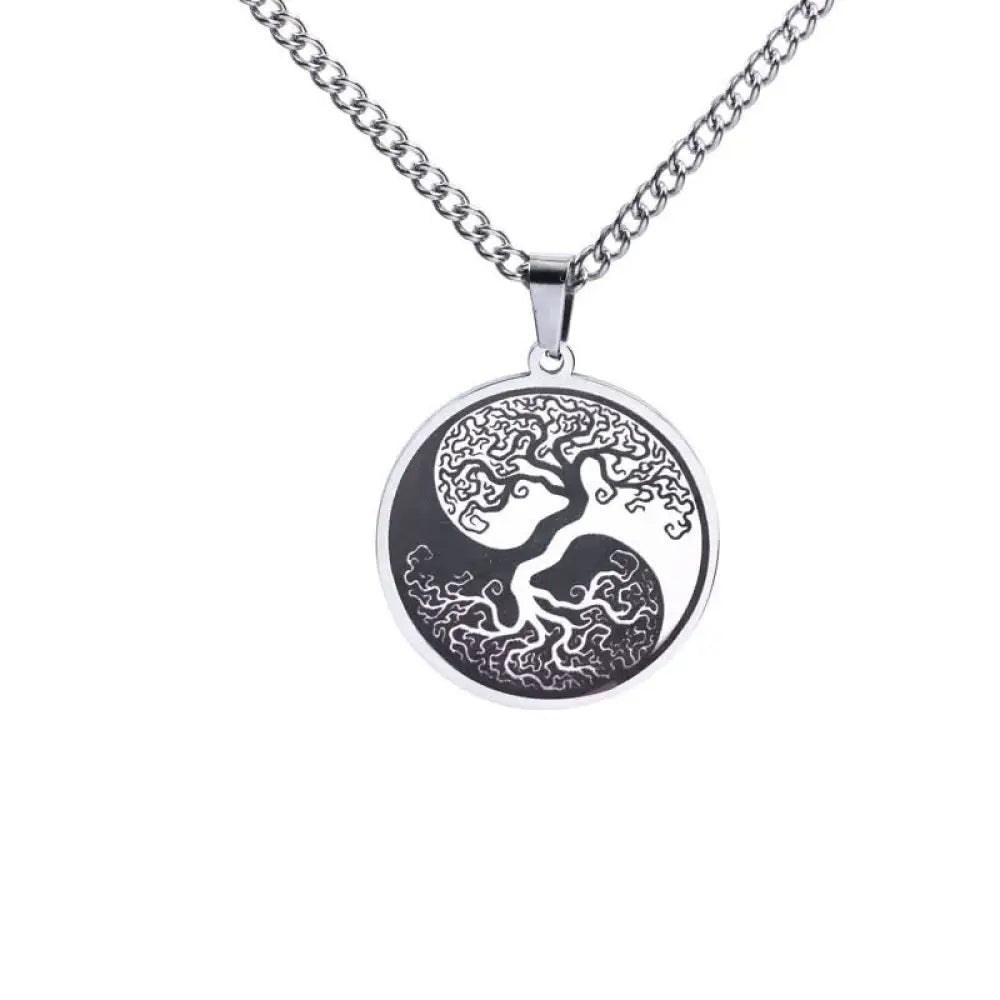 Buddha Stones The Tree of Life Titanium Steel Connection Necklace Pendant - BWOOOH - Silver - Necklaces &amp; Pendants