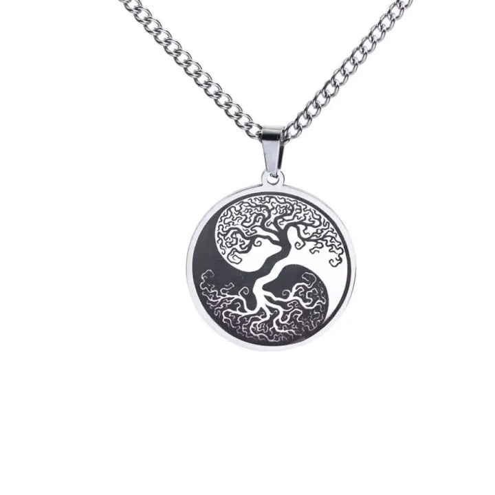 Buddha Stones The Tree of Life Titanium Steel Connection Necklace Pendant - BWOOOH - Silver - Necklaces &amp; Pendants